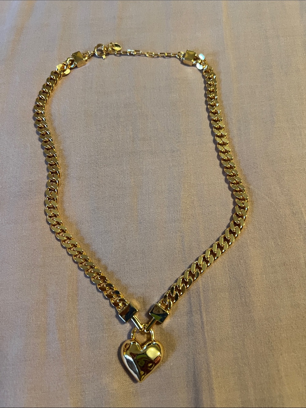 Gold Heart Pendant Curb Chain Necklace - Women Jewelry